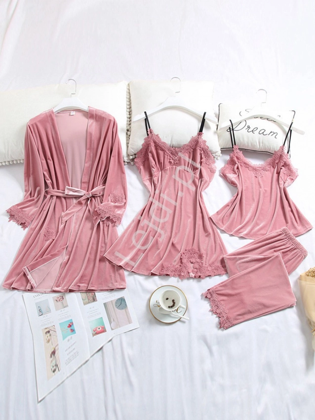4 - częściowy zestaw welurowych piżam w kolorze pudrowego różu 229