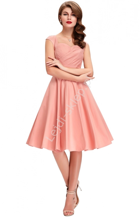 Bawełniana sukienka pin-up pudrowy róż, swingdress