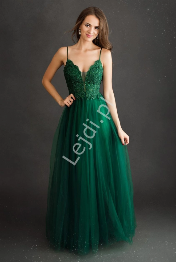 Butelkowo zielona suknia wieczorowa o zapierającym dech w piersiach wyglądzie 2221