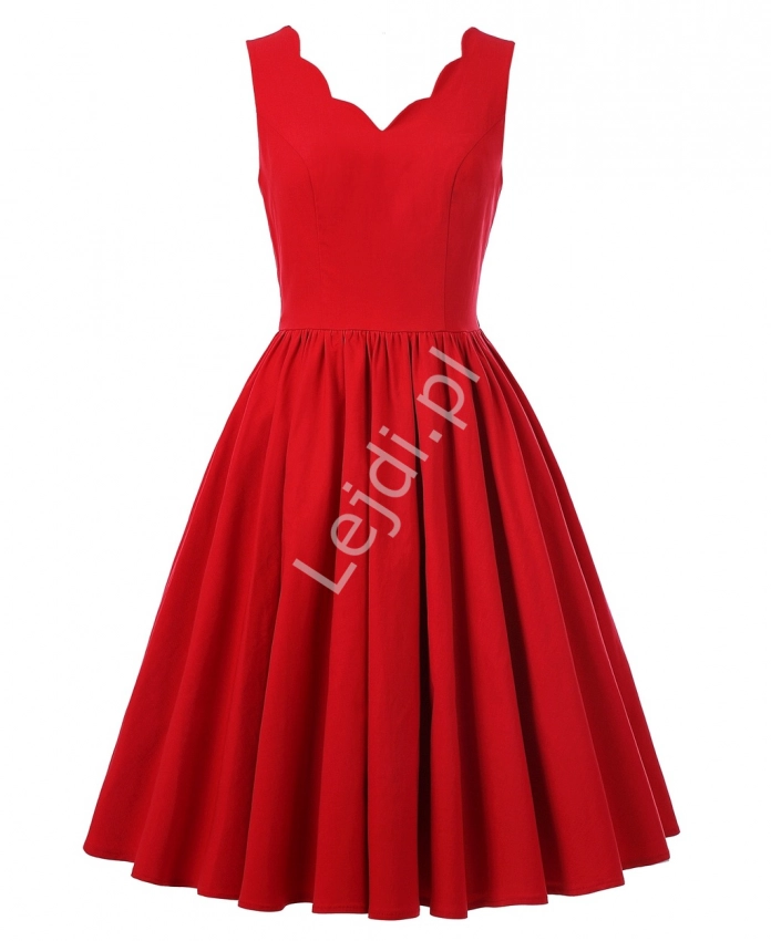 Czerwona rozkloszowana sukienka pin up na wesele, święta