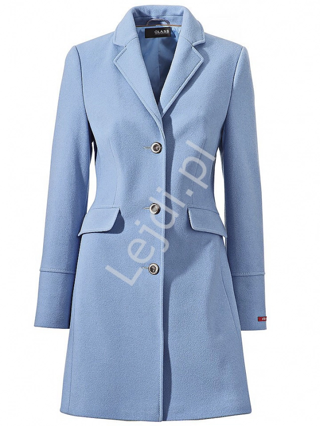 Elegancki klasyczny wełniany błękitny płaszcz | płaszcze damskie