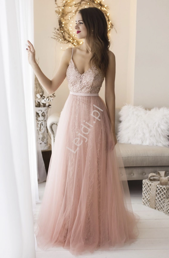 Przepiękna różowa sukienka tiulowa z brokatem 230