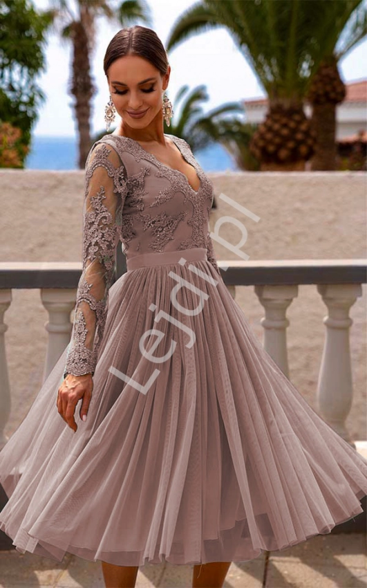 Sukienka midi z obfitą tiulową spódnicą capuccino, Rene