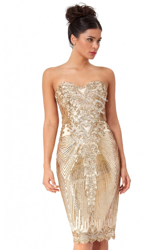 Złota wystrzałowa sukienka cekinowa z odkrytymi ramionami Goddiva 2553