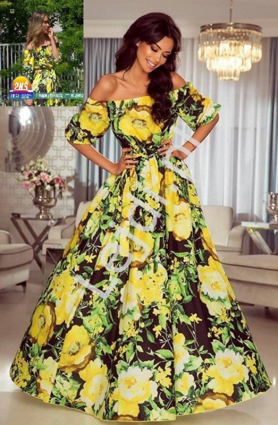 Zwiewna sukienka hiszpanka w żółte kwiaty Klara - Ida Novakowska
